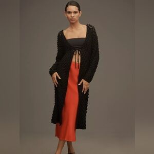 Maeve Long Front-Tie Popcorn Cardigan ANTHROPOLOGIE - ONE SIZE - NWT - BLACK